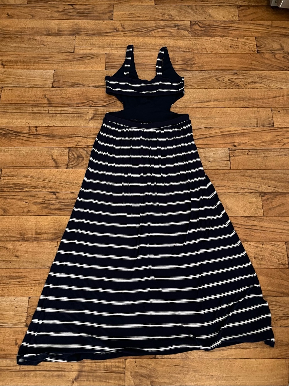Ocean Drive Navy Striped Cutout Maxi Dress Size Large - Picture 2 of 7